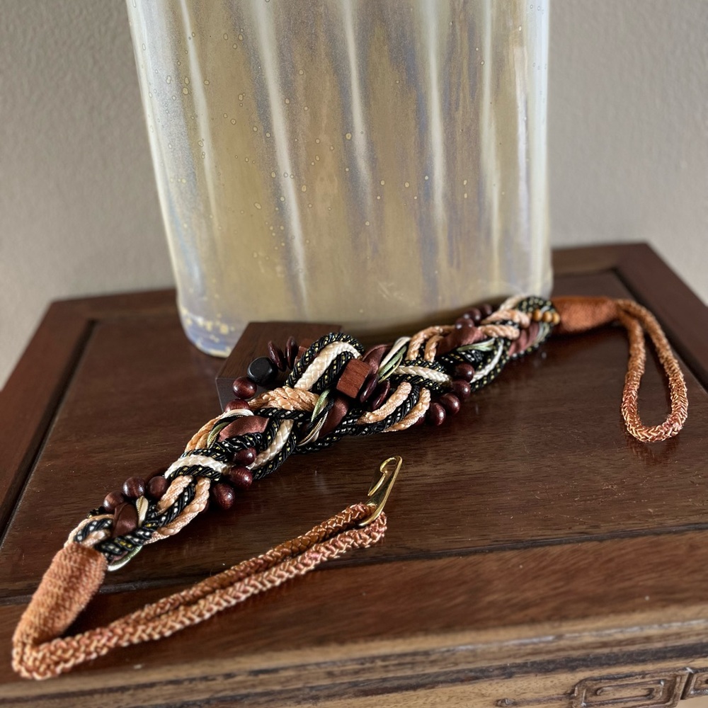 70’s fashion cords macrame style belt with gold hook closure